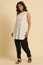 W for Woman White Checker Tunic With Curved Hemline | Grocsy