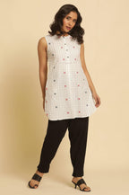 W for Woman White Checker Tunic With Curved Hemline | Grocsy