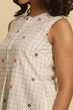 W for Woman White Checker Tunic With Curved Hemline | Grocsy