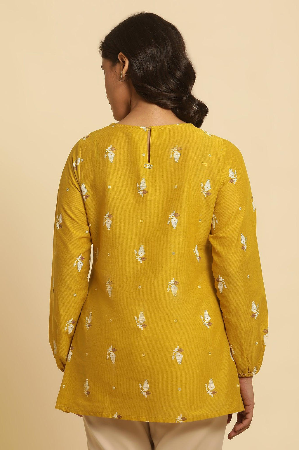 W for Woman Yellow Geometric Printed And Embroidered Top | Grocsy