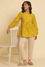 W for Woman Yellow Geometric Printed And Embroidered Top | Grocsy