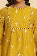 W for Woman Yellow Geometric Printed And Embroidered Top | Grocsy