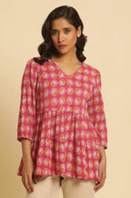 W for Woman Pink Printed Tiered Top | Grocsy