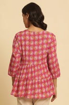 W for Woman Pink Printed Tiered Top | Grocsy