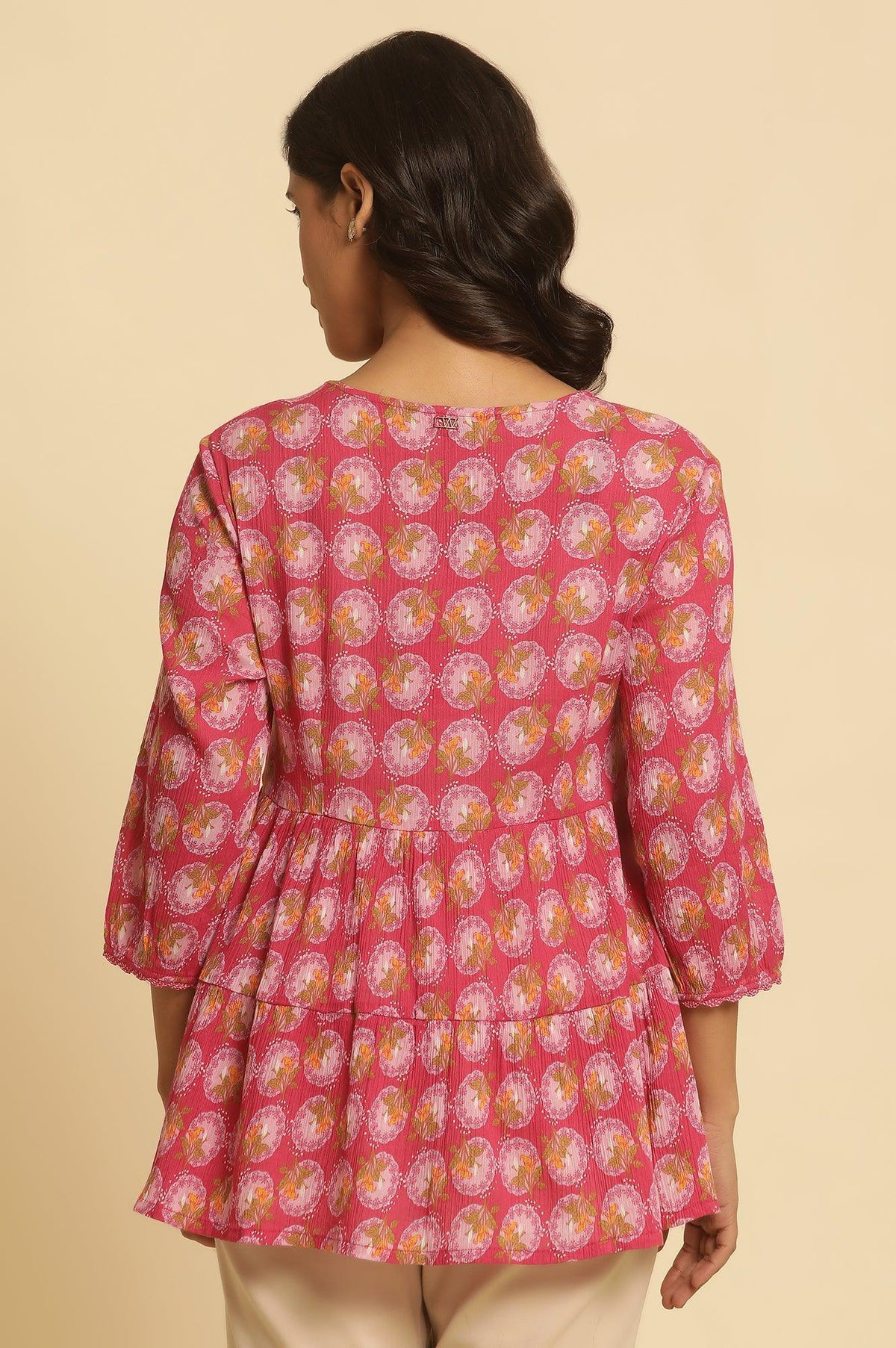 W for Woman Pink Printed Tiered Top | Grocsy