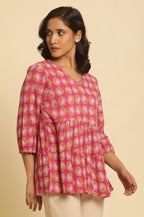 W for Woman Pink Printed Tiered Top | Grocsy