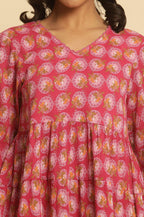 W for Woman Pink Printed Tiered Top | Grocsy
