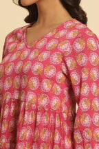 W for Woman Pink Printed Tiered Top | Grocsy