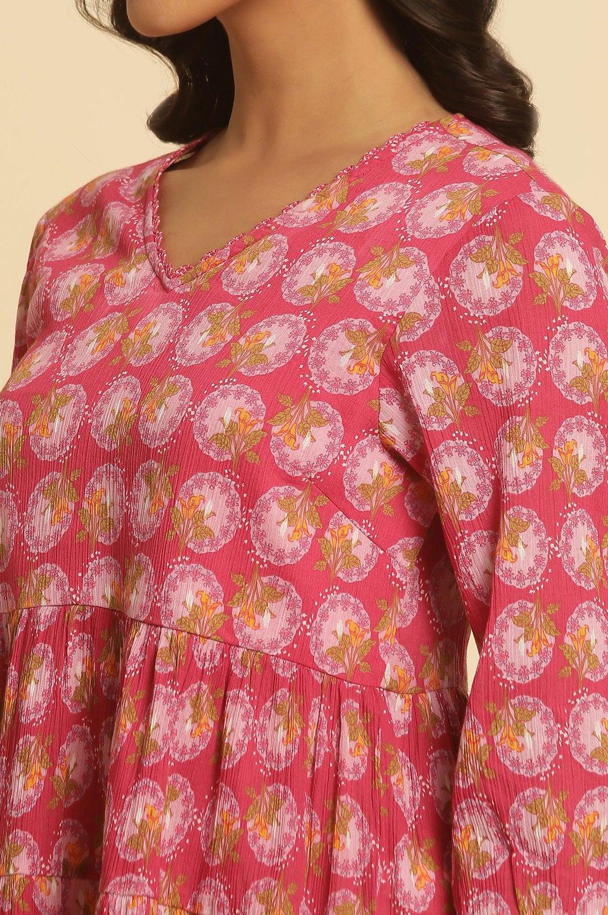 W for Woman Pink Printed Tiered Top | Grocsy