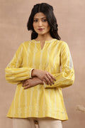 W for Woman Yellow Printed Top With Tie-Up Detail | Grocsy