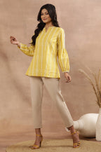W for Woman Yellow Printed Top With Tie-Up Detail | Grocsy
