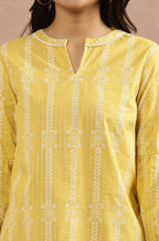 W for Woman Yellow Printed Top With Tie-Up Detail | Grocsy