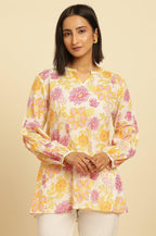 W for Woman White Printed Top With Tie-Up Detail | Grocsy