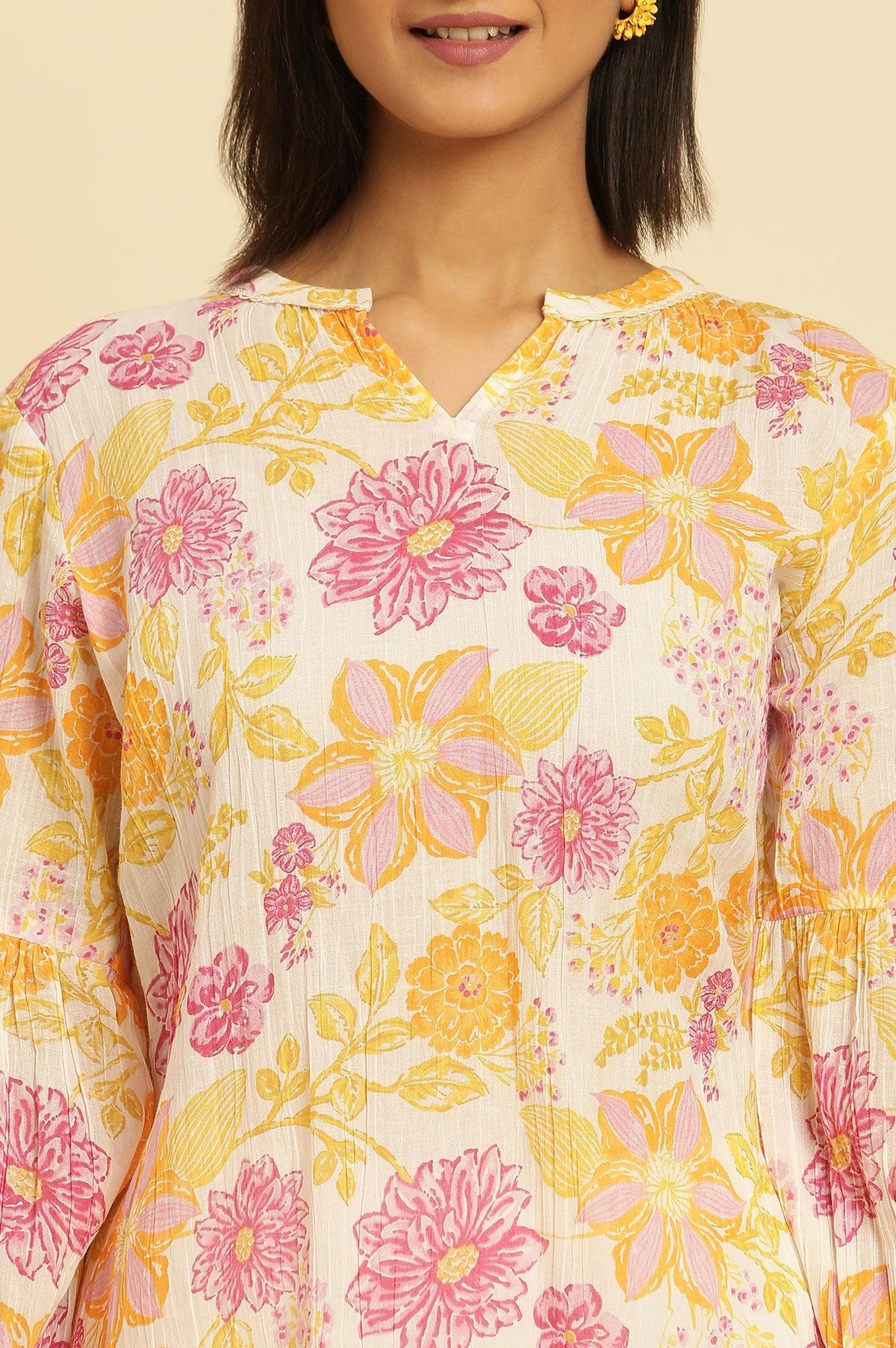 W for Woman White Printed Top With Tie-Up Detail | Grocsy