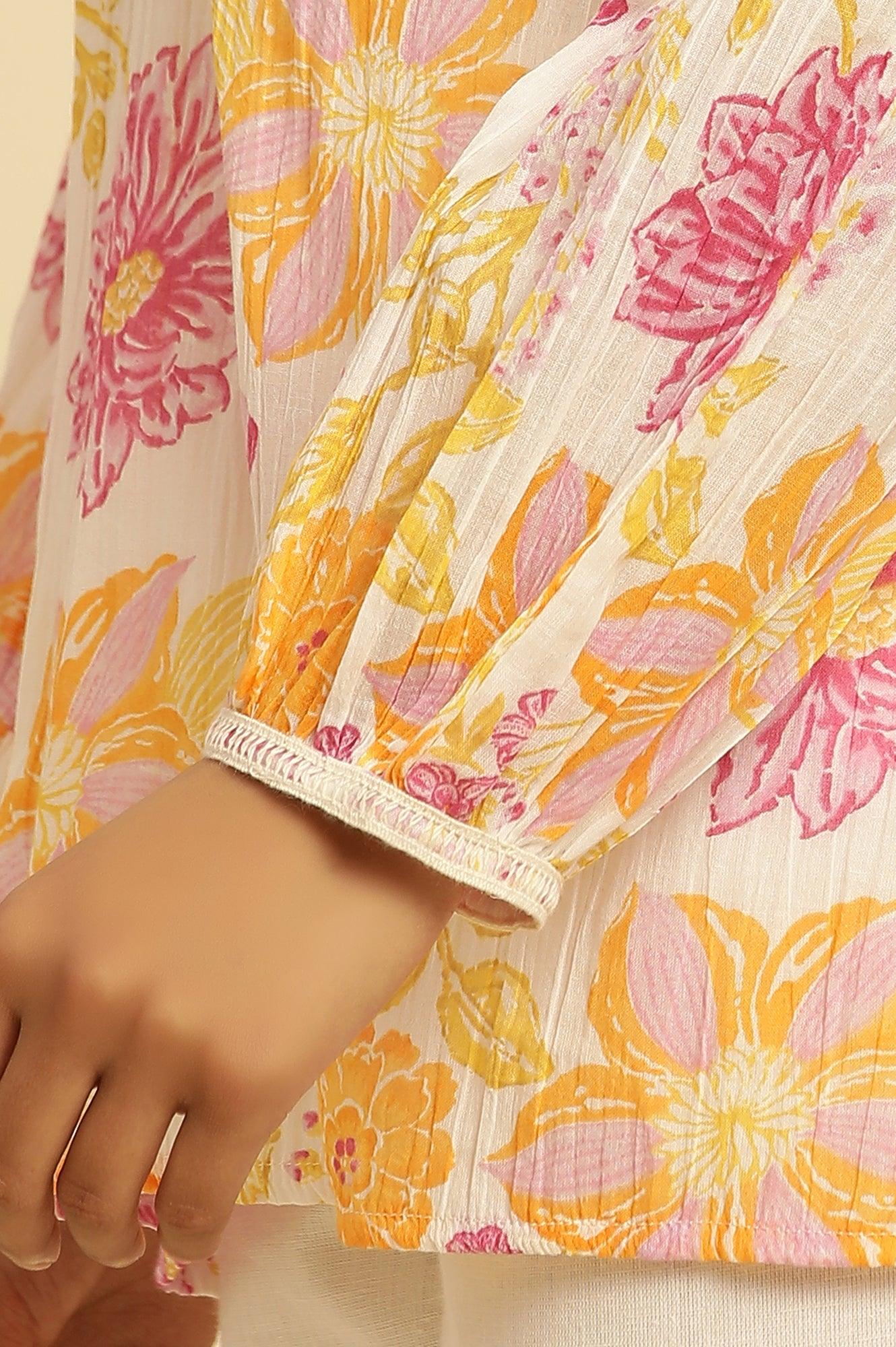 W for Woman White Printed Top With Tie-Up Detail | Grocsy
