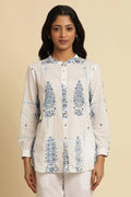 W for Woman White Printed Cotton Shirt | Grocsy