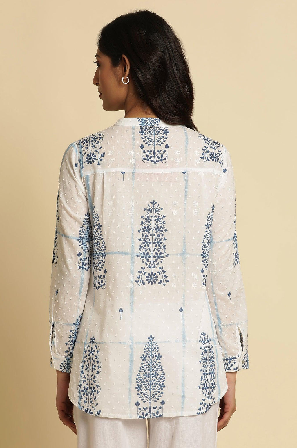 W for Woman White Printed Cotton Shirt | Grocsy