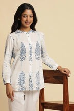 W for Woman White Printed Cotton Shirt | Grocsy