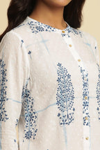 W for Woman White Printed Cotton Shirt | Grocsy