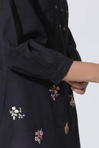 W for Woman Black Embroidered Cotton Top With Schiffli Yoke | Grocsy