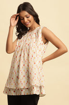 W for Woman White Polka Dot Printed Layered Top | Grocsy