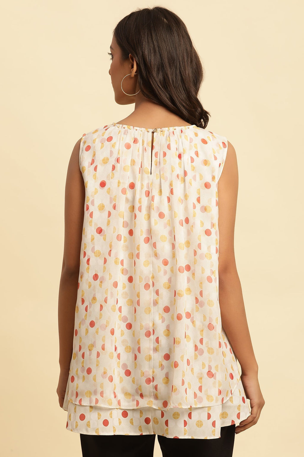 W for Woman White Polka Dot Printed Layered Top | Grocsy