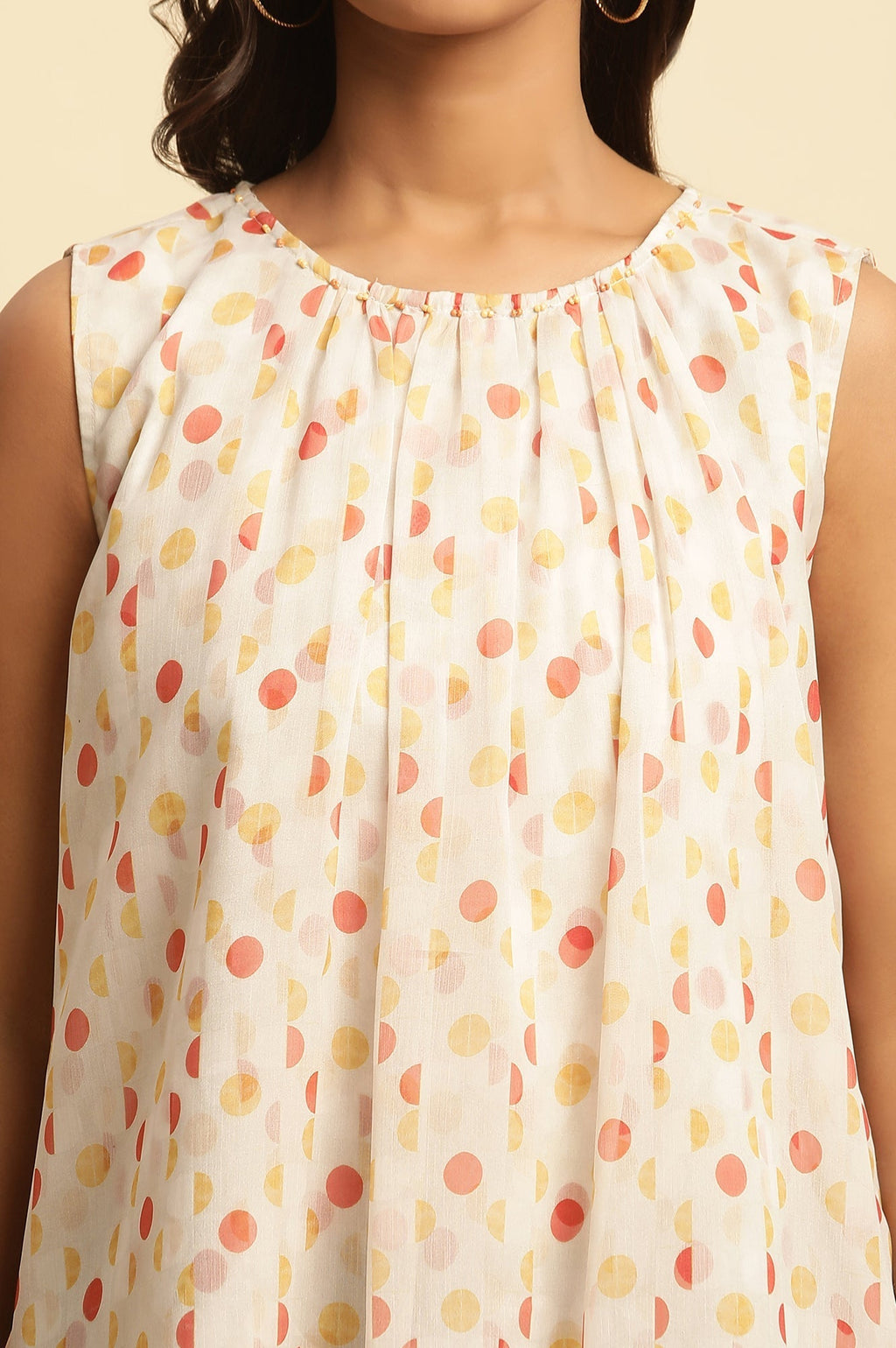 W for Woman White Polka Dot Printed Layered Top | Grocsy