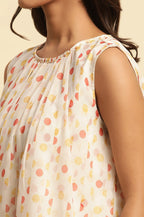 W for Woman White Polka Dot Printed Layered Top | Grocsy