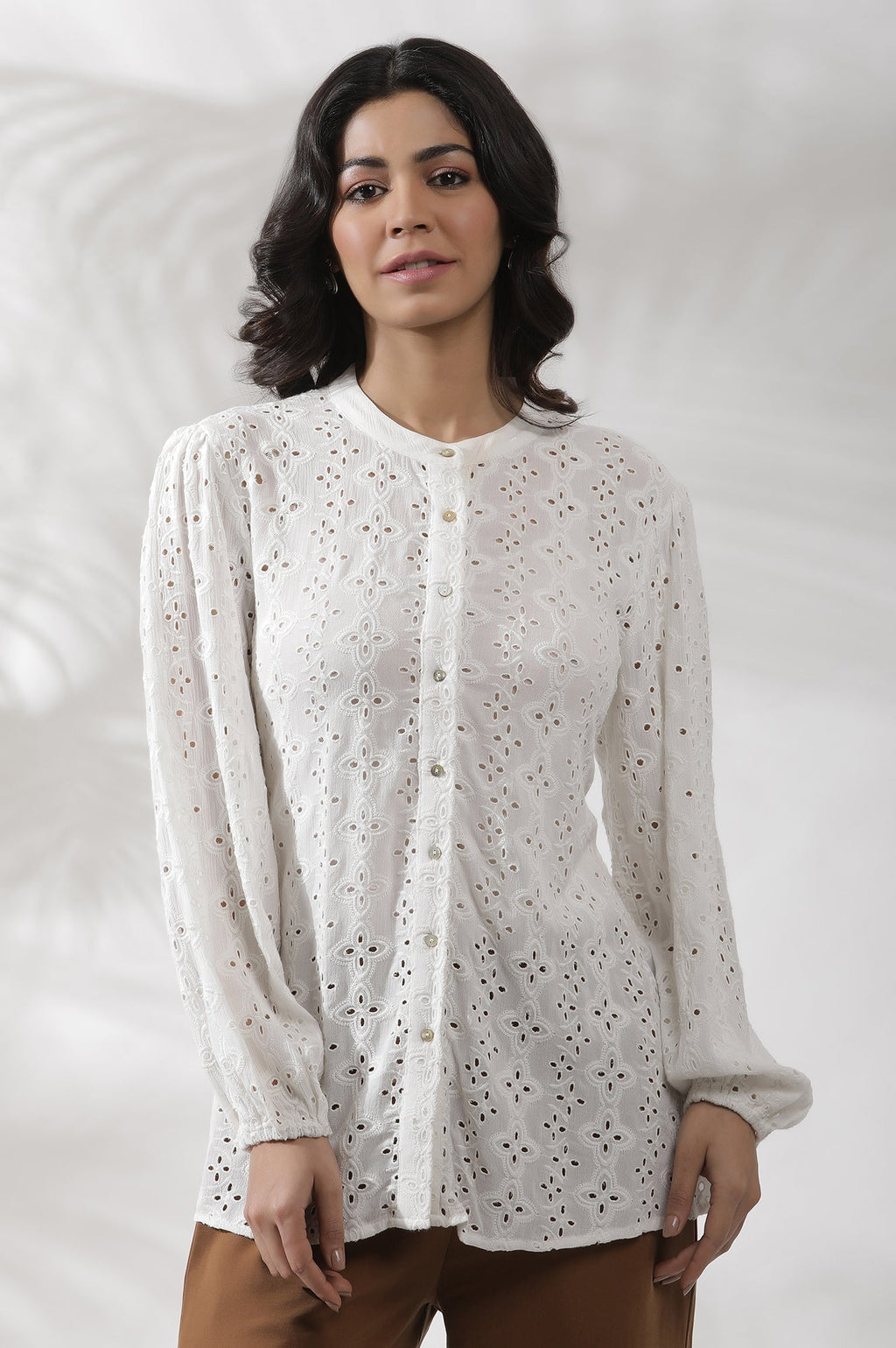 W for Woman White Schiffli Western Top | Grocsy