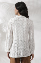 W for Woman White Schiffli Western Top | Grocsy