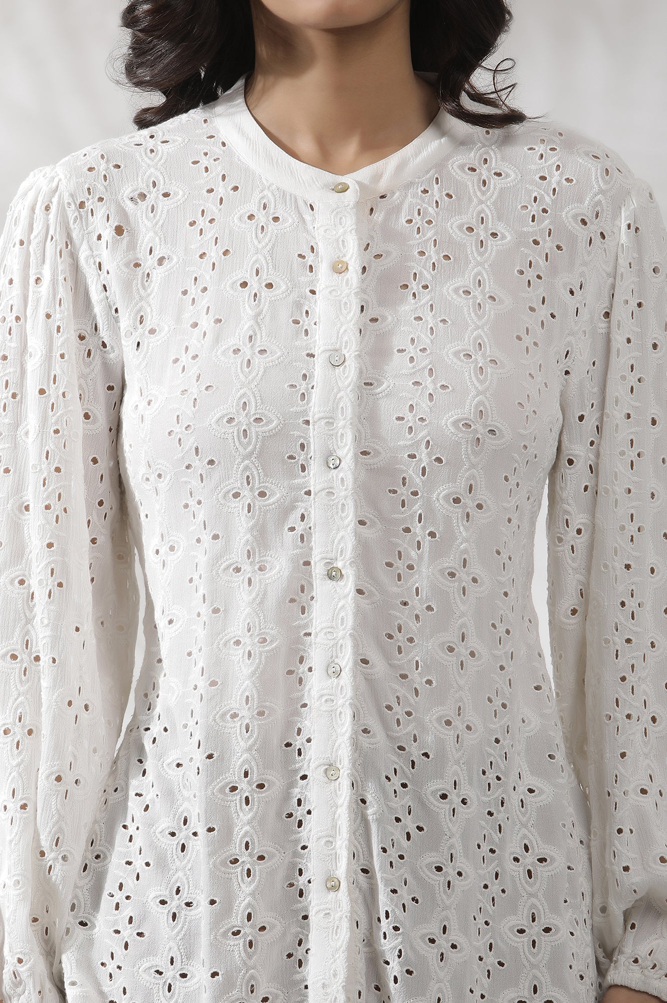 W for Woman White Schiffli Western Top | Grocsy