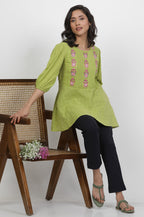 W for Woman Green Thread Embroidered Peplum Top | Grocsy