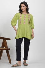 W for Woman Green Thread Embroidered Peplum Top | Grocsy