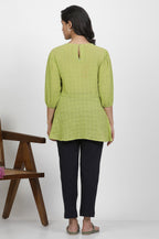 W for Woman Green Thread Embroidered Peplum Top | Grocsy