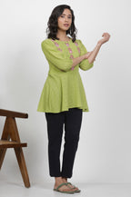 W for Woman Green Thread Embroidered Peplum Top | Grocsy