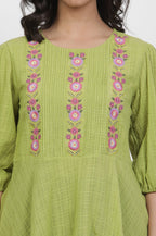 W for Woman Green Thread Embroidered Peplum Top | Grocsy