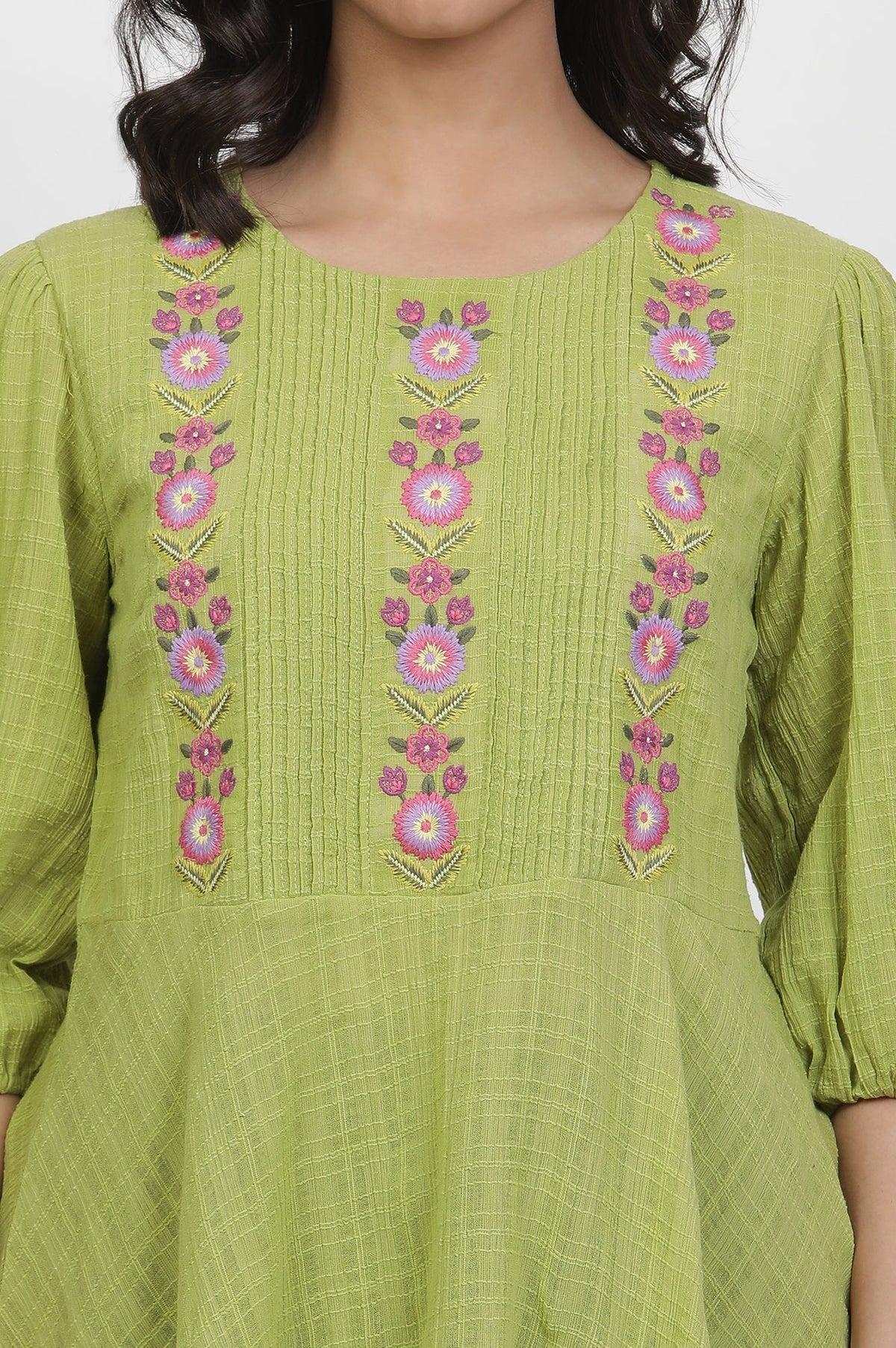 W for Woman Green Thread Embroidered Peplum Top | Grocsy