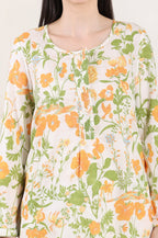 W for Woman White Floral Printed Rayon Tunic With Pintuck Placket | Grocsy