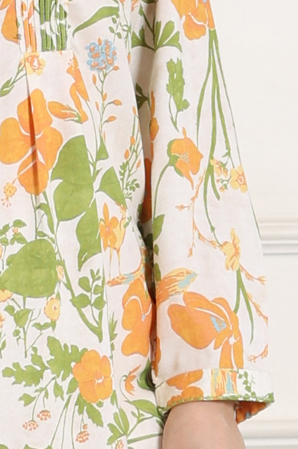 W for Woman White Floral Printed Rayon Tunic With Pintuck Placket | Grocsy