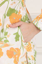 W for Woman White Floral Printed Rayon Tunic With Pintuck Placket | Grocsy
