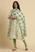 W for Woman White Kota Dupatta With Green Print | Grocsy