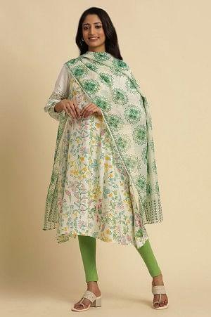 W for Woman White Kota Dupatta With Green Print | Grocsy