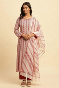 W for Woman White And Red Printed Kota Dupatta | Grocsy
