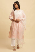 W for Woman Ecru Organza Dupatta With Thread Embroidery | Grocsy