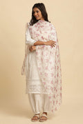 W for Woman White Floral Printed Organza Dupatta | Grocsy