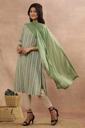 W for Woman Sage Green Cotton Embroidered Dupatta | Grocsy