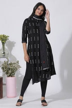 Black Cotton Dupatta With Stitchline Embroidery | Grocsy