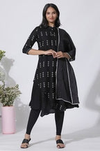 Black Cotton Dupatta With Stitchline Embroidery | Grocsy