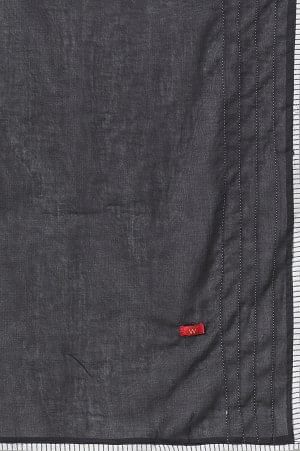Black Cotton Dupatta With Stitchline Embroidery | Grocsy
