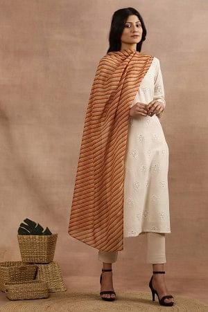 W for Woman Multi-Coloured Stripe Printed Kota Dupatta | Grocsy